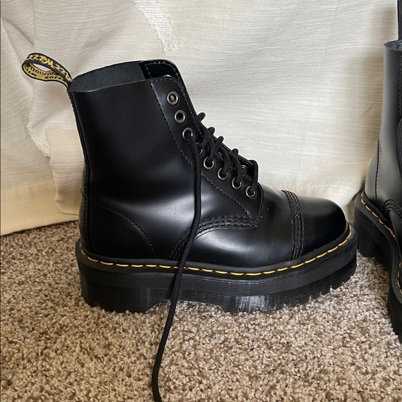 Dr. Martens Black Leather Platform Lace-Up Boots - Picture 2 of 5